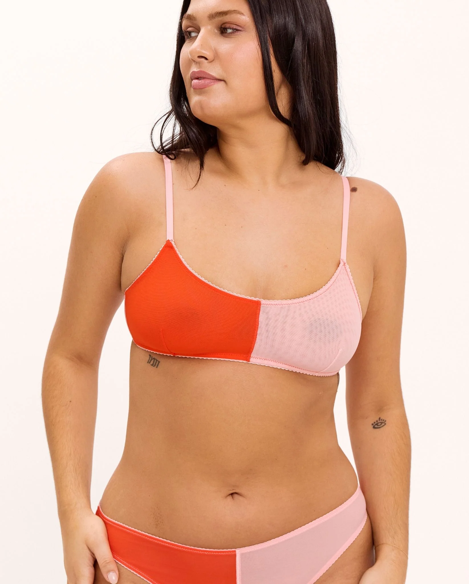 Mesh Scoop Bralette Fiery Red/Peach Rose - Image 3