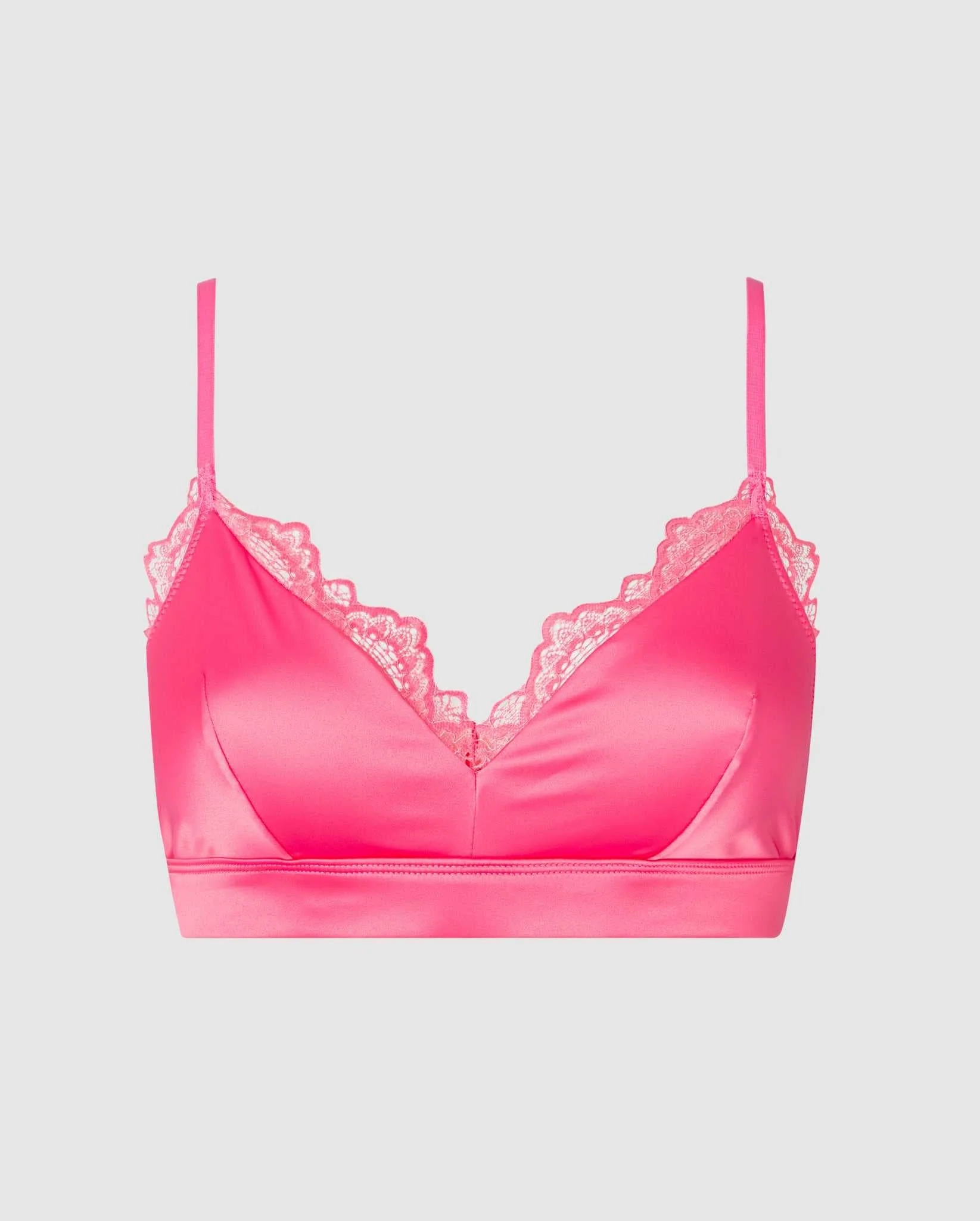 Satin Lace Triangle Bralette Bubblegum Pink - Image 2