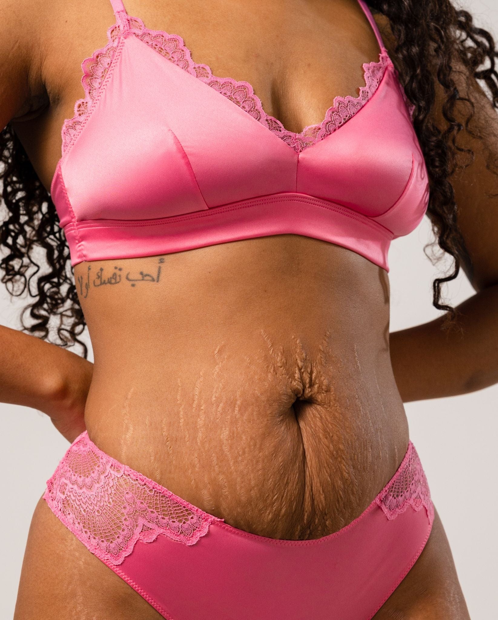 Satin Lace Triangle Bralette Bubblegum Pink - Image 3
