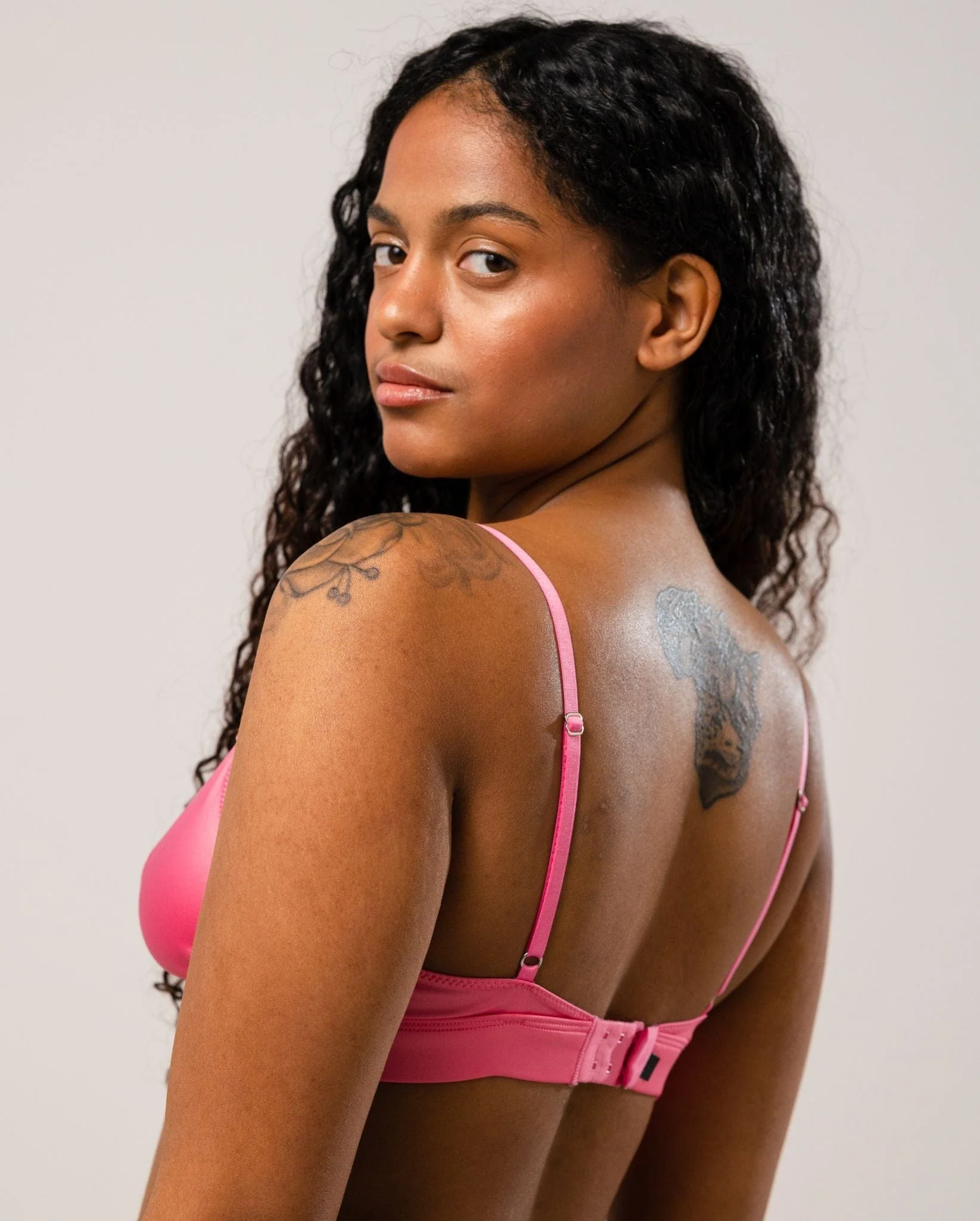 Satin Lace Triangle Bralette Bubblegum Pink - Image 4