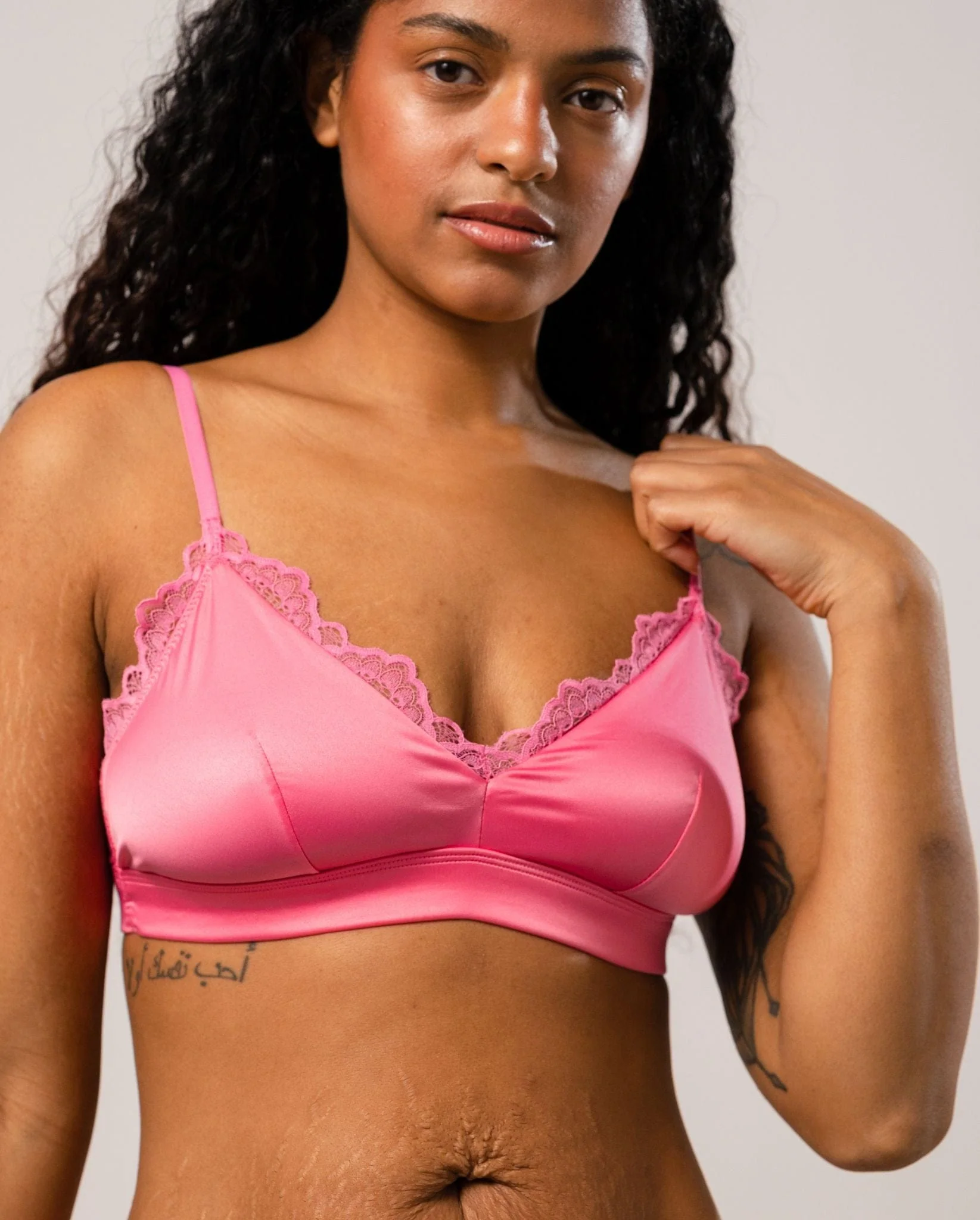 Satin Lace Triangle Bralette Bubblegum Pink - Image 5