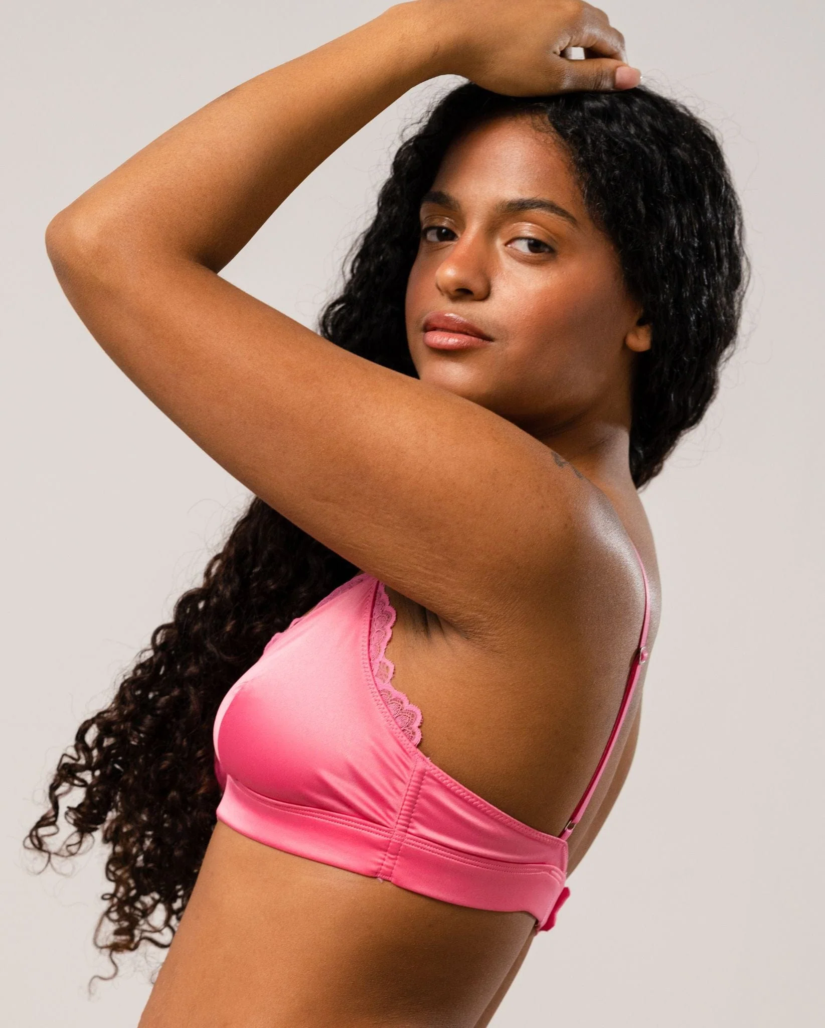 Satin Lace Triangle Bralette Bubblegum Pink - Image 6