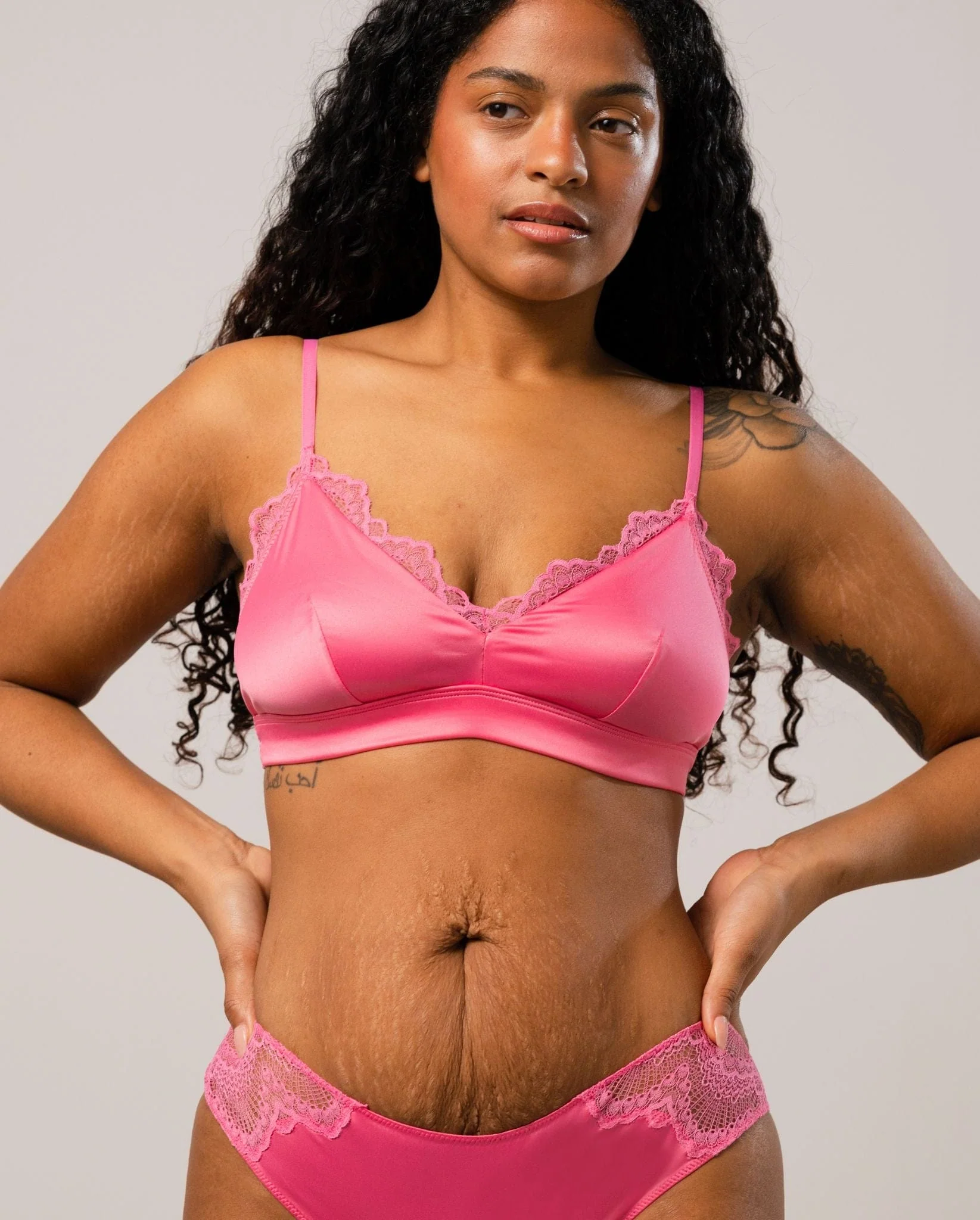 Satin Lace Triangle Bralette Bubblegum Pink - Image 7