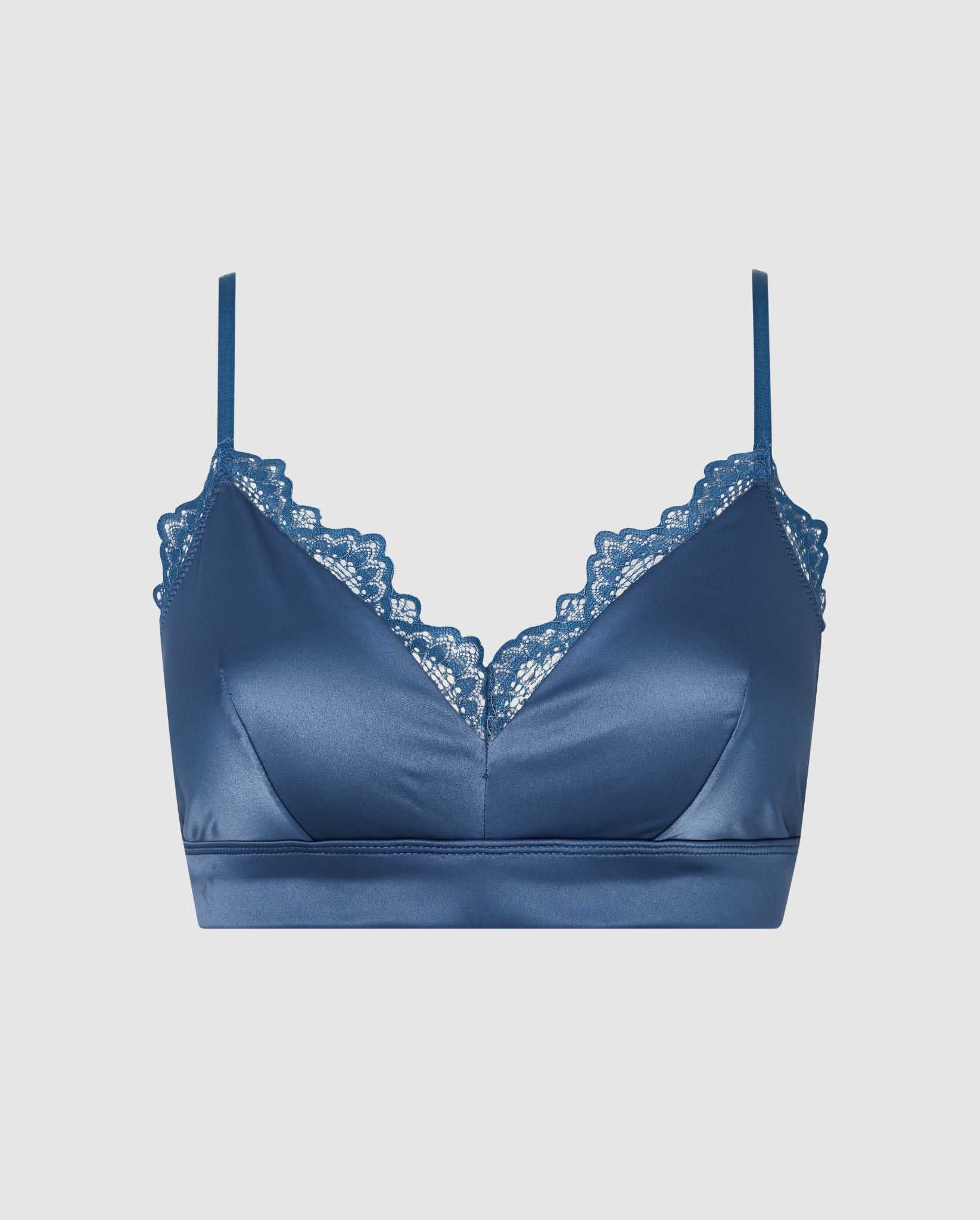 Satin Lace Triangle Bralette Faded Blue - Image 2