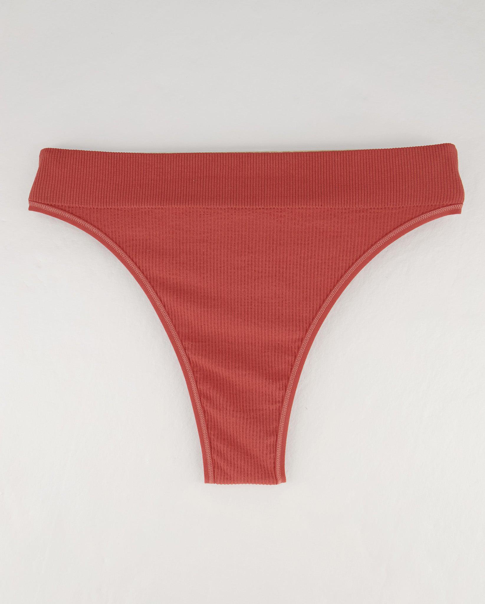 Seamless Ribbed High Cut String Faded Red - Image 2