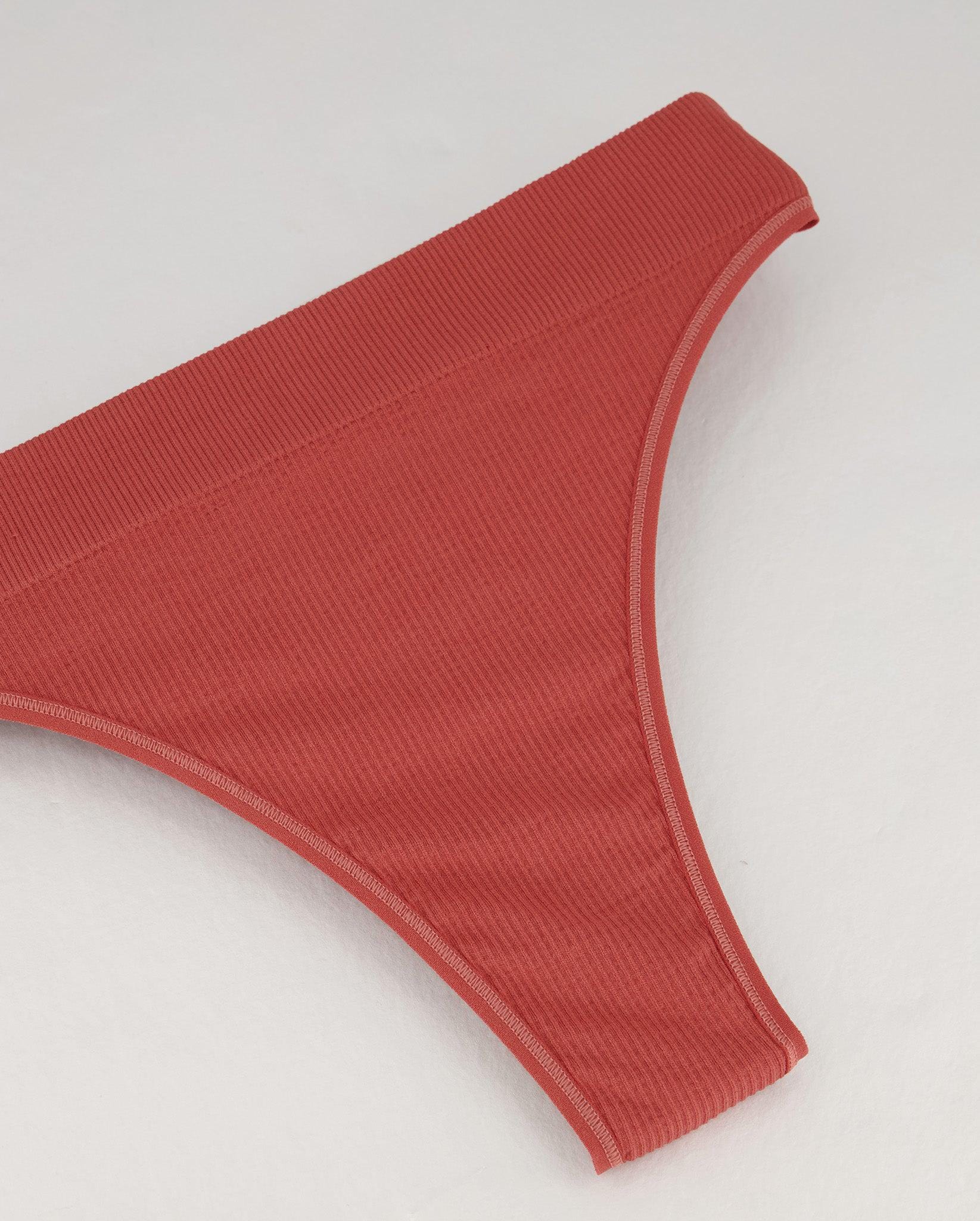 Seamless Ribbed High Cut String Faded Red - Image 6