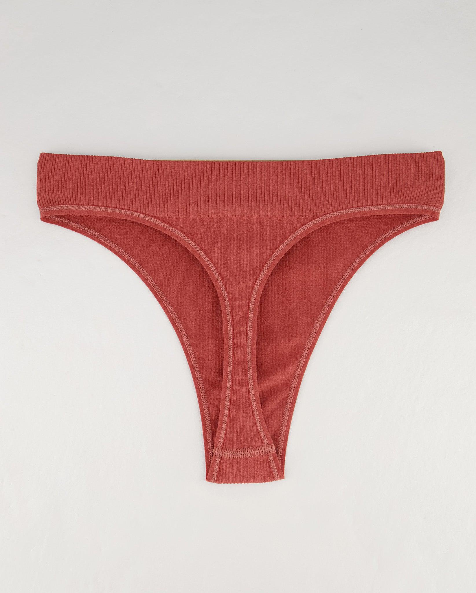 Seamless Ribbed High Cut String Faded Red - Image 7